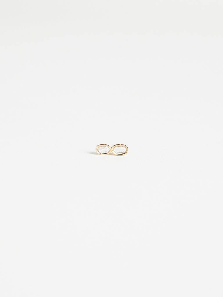 Myrto - Selene Double Oval Single Stud Earring with 0.19ct Natural Diamond on 18k Yellow Gold