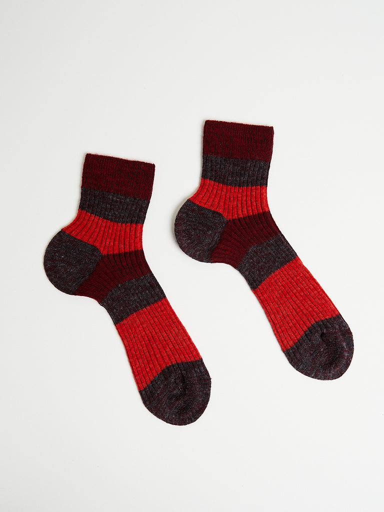 Maria La Rosa Striped Ankle Socks in Bordo/Ferro