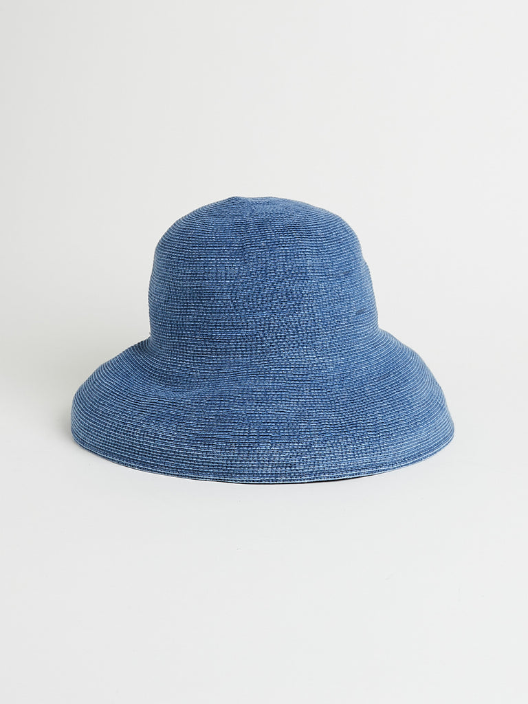 Mature Ha Paper Linen Braid Denim Wide Hat in Wash Blue