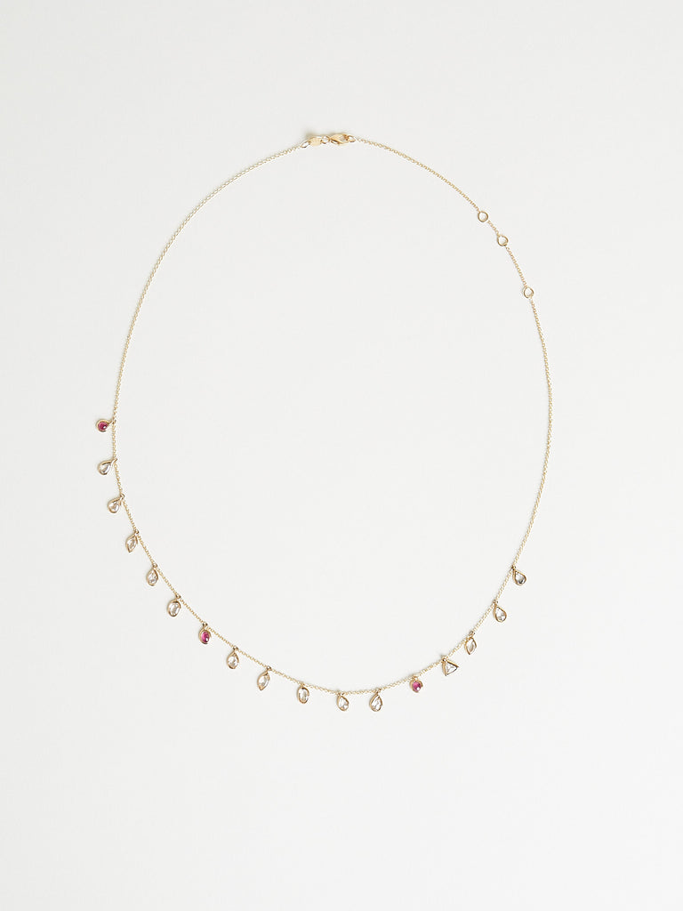 Myrto Amaya Necklace with 3 Rubies and Rose Cut Brown Diamonds on 18k Yellow Gold