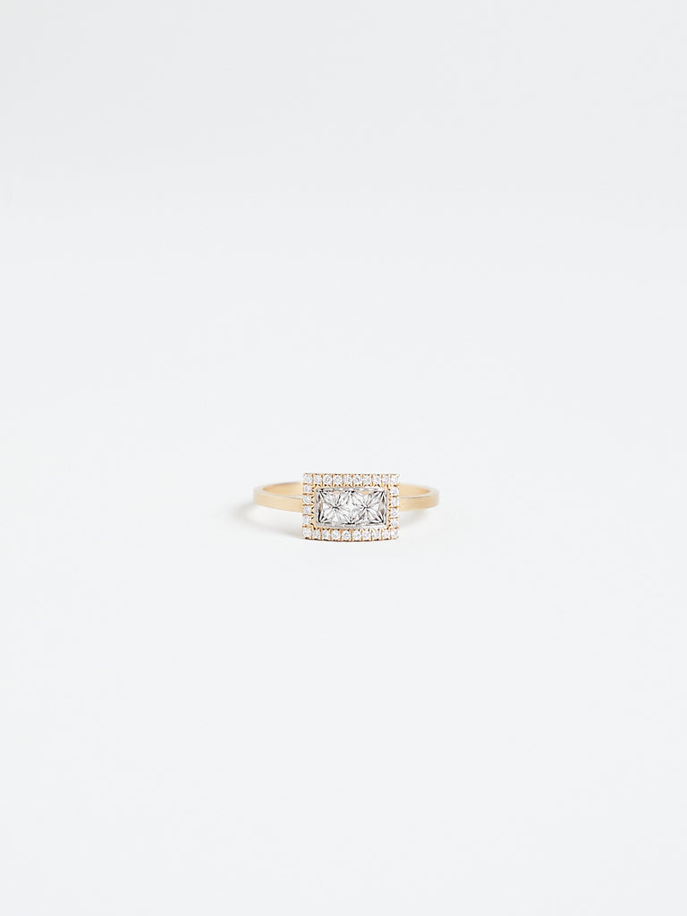 Nikolle Radi - East-West Small Ring with White Diamonds in Platinum & 18k Yellow Gold