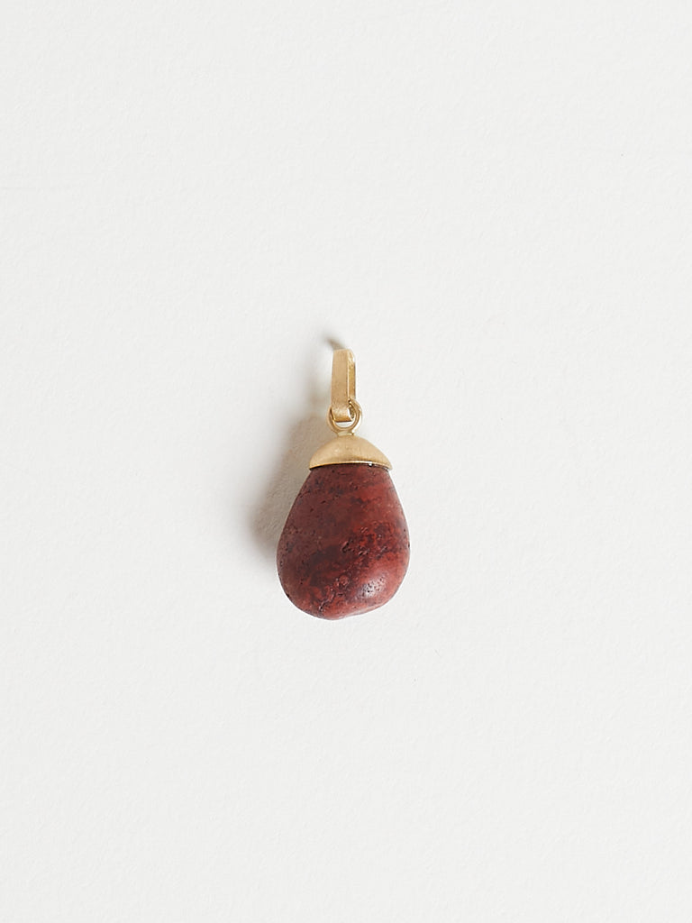 Nathalie Mathoulin Jewellery - Natural Stone Pendant #11 Oxblood Teardrop - Set in 18k Yellow Gold