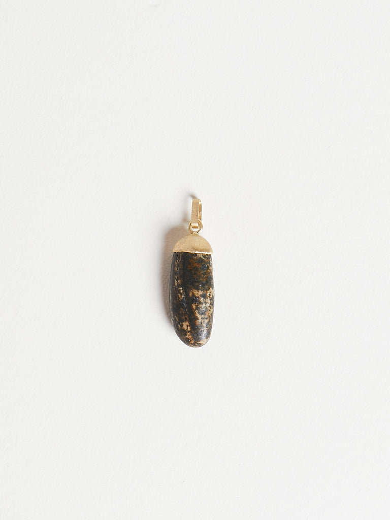 Nathalie Mathoulin Jewellery - Natural Stone Pendant #15 Long Coffee Bean Stone - Set in 18k Yellow Gold