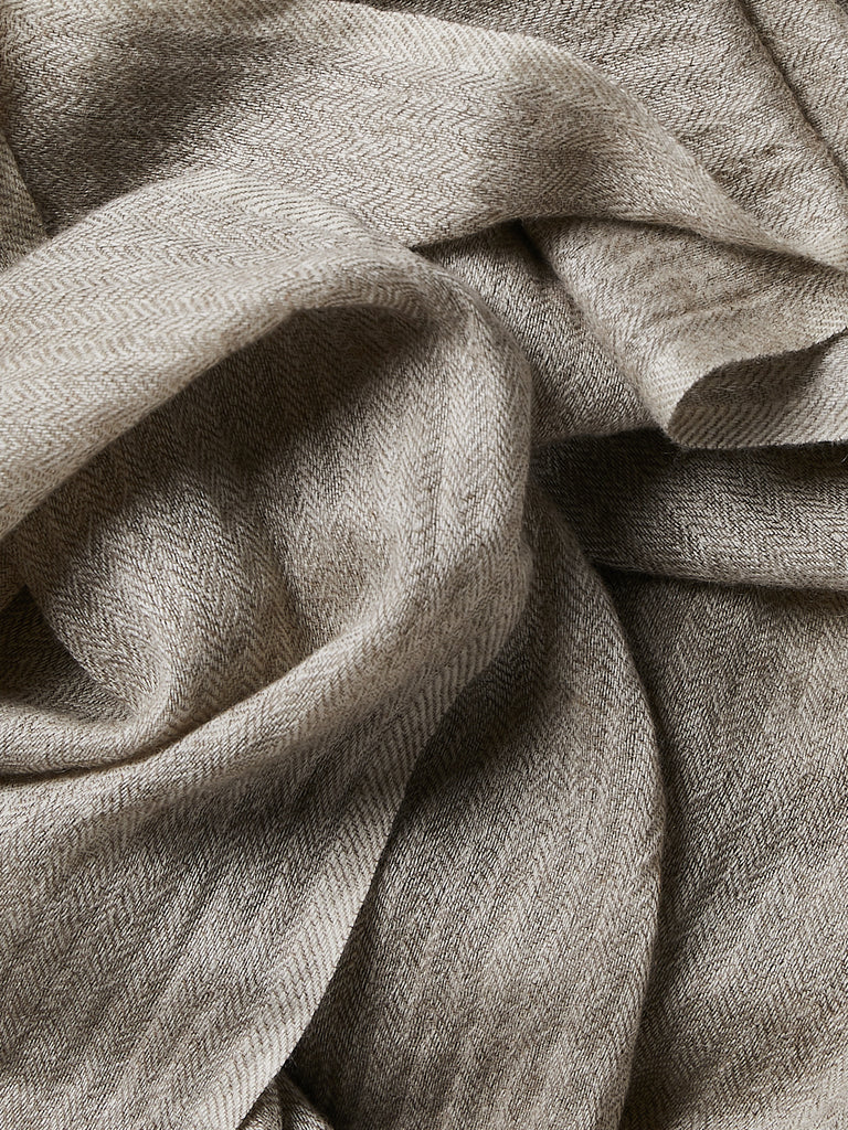 Norlha - Prince Herringbone Scarf in Natural Yak White, Grey & Brown