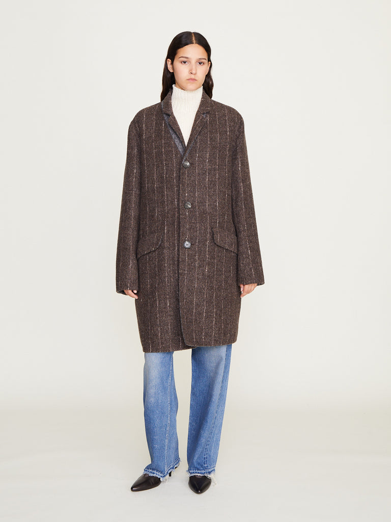 Nanna Pause - Adam Reversible Coat in Pinstripe Taupe and Grey