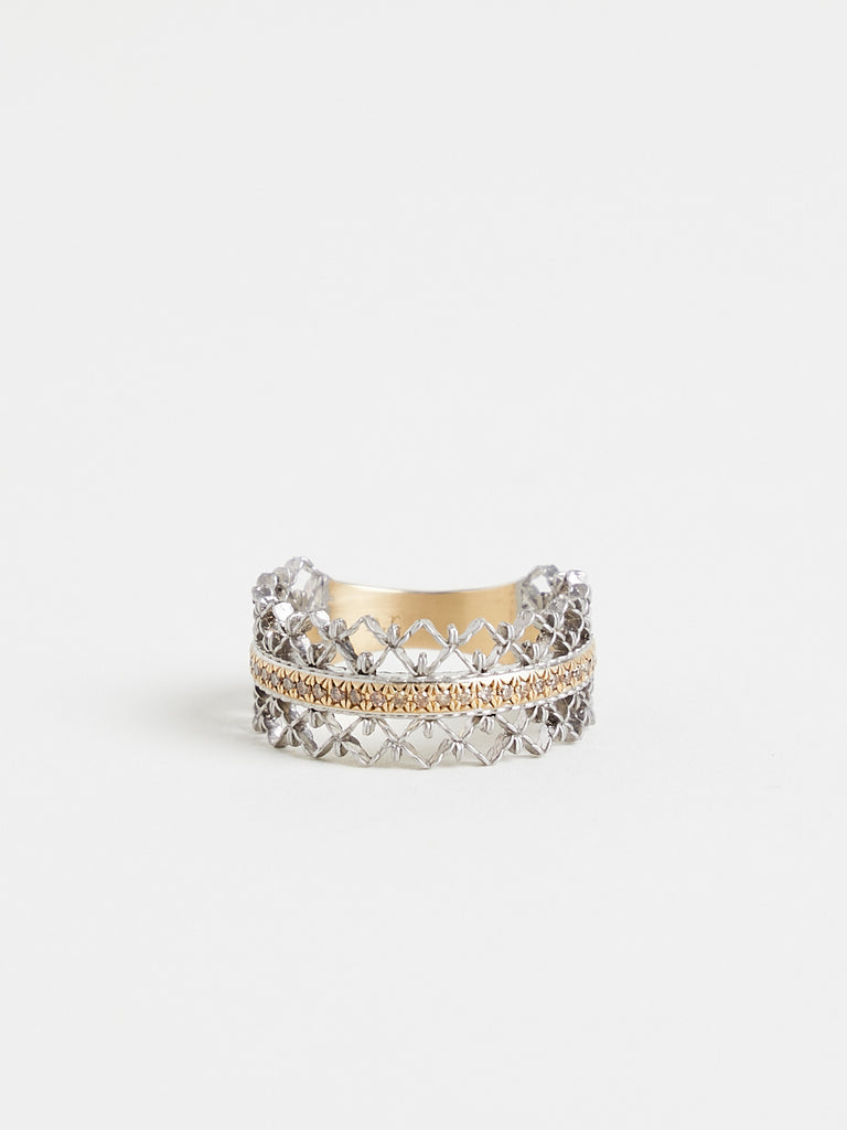 Nikolle Radi Brocade Ring in Platinum and 18k Gold with Champagne Diamonds