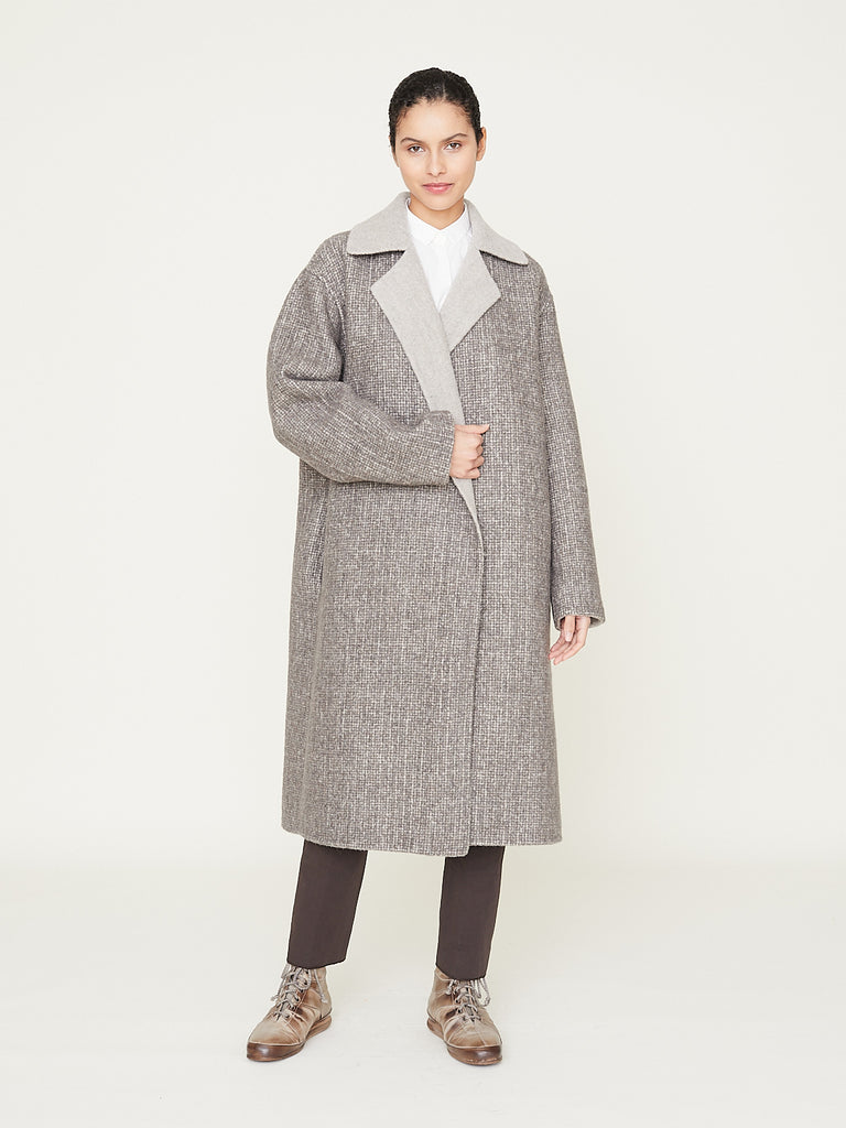 Nanna Pause Dave Wrapcoat Reversible in Silver Solid/Mini Check