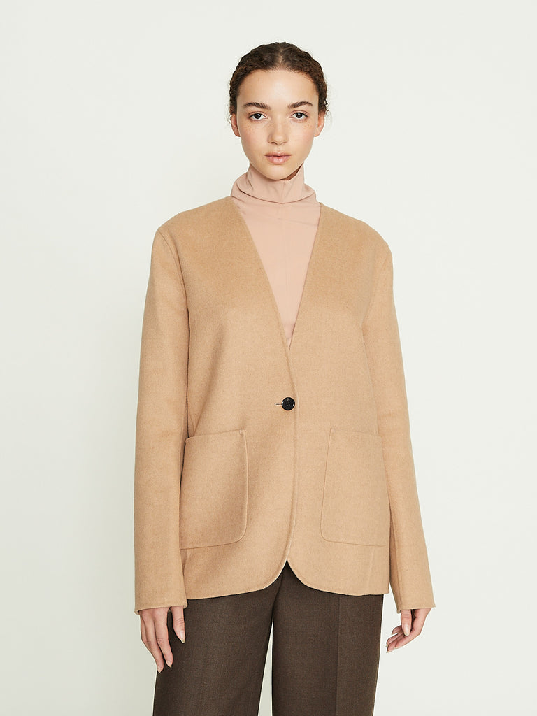 Nanna Pause Cirrus Collarless Jacket in Camel/Beige