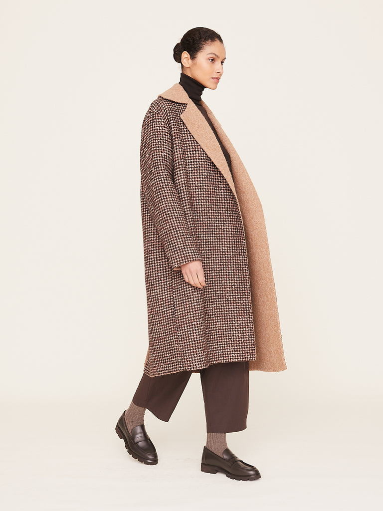 Nanna Pause Dave Reversible Wrap Coat in Houndstooth