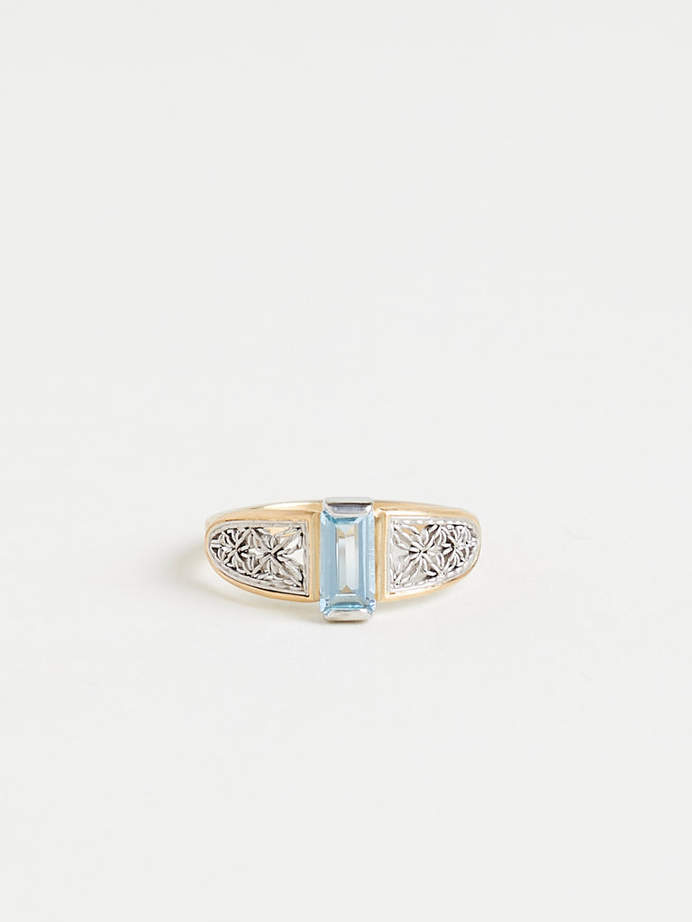 Nikolle Radi Aquamarine Ring in 18k Yellow Gold with Platinum