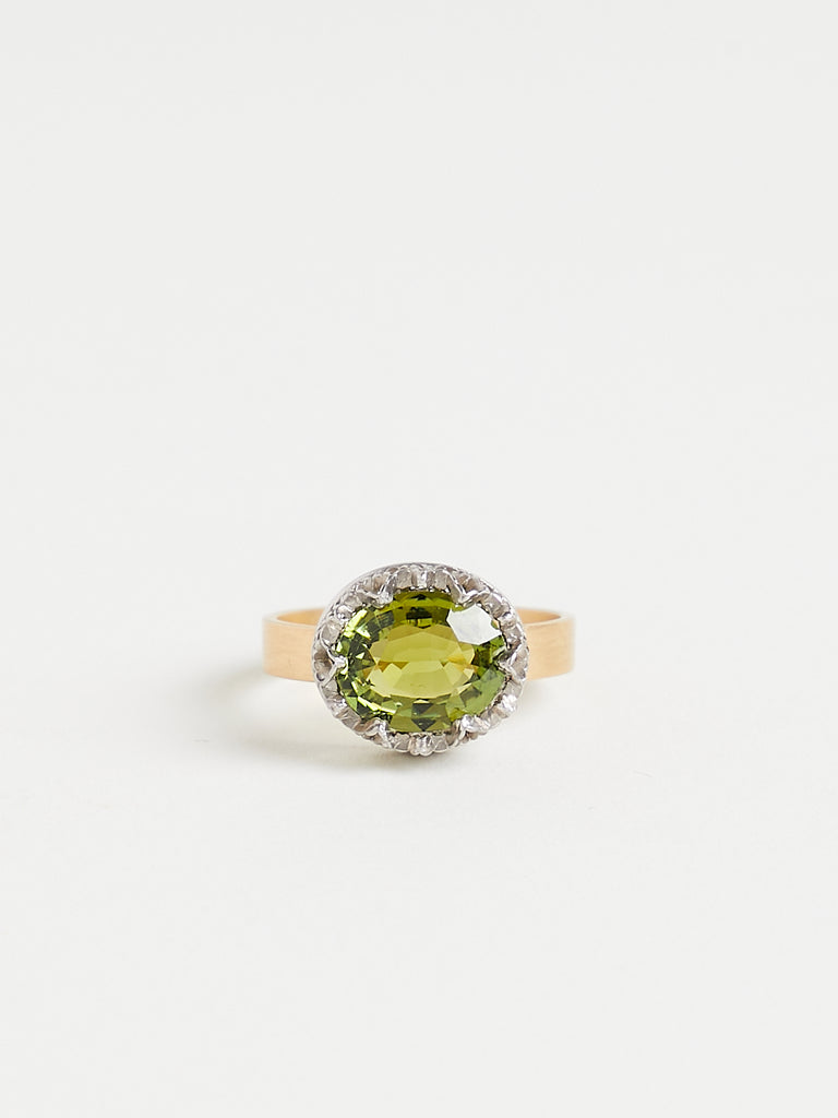 Nikolle Radi 2.72ct Oval Green Tourmaline Ring in 18k Yellow Gold and Platinum