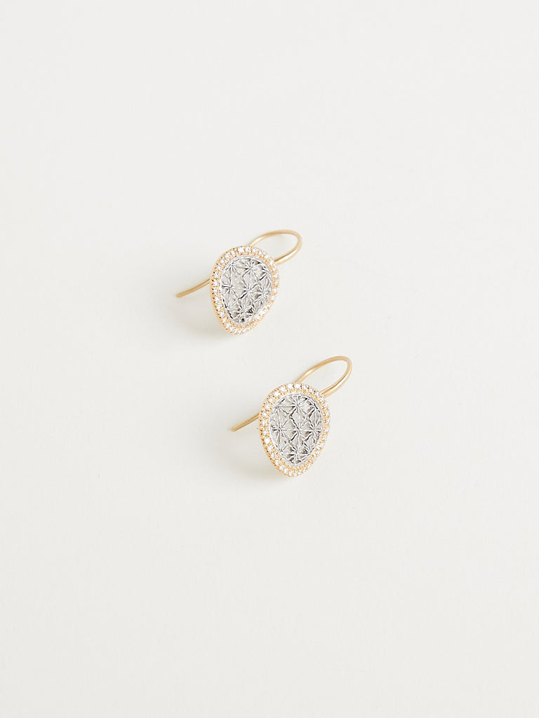 Nikolle Radi Round 14mm Micro White Diamond Pave Earrings in Platinum & 18k Yellow Gold