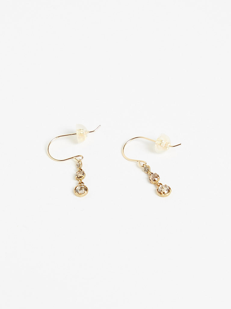 Noguchi Bijoux 351 Earrings in 14k Yellow Gold with 4 Brown Rose Cut Diamonds and 2 Brown Diamonds