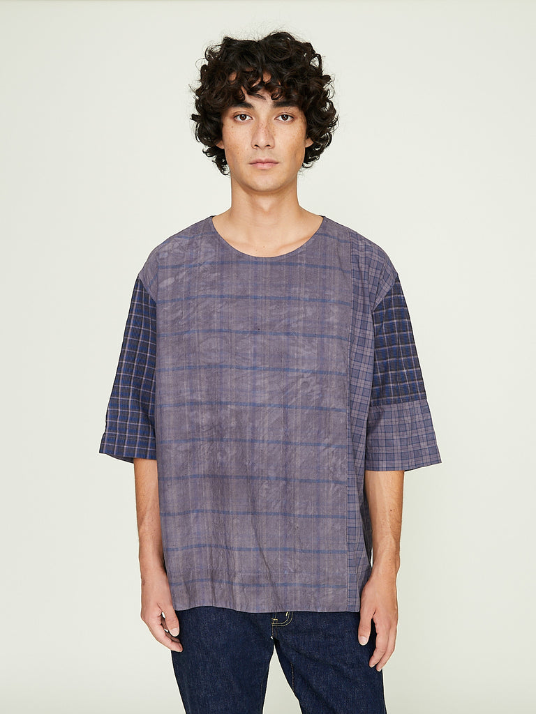 Oliver Church - Patchwork Soft T-Shirt in Anthracite Dyed French Vintage Cotton