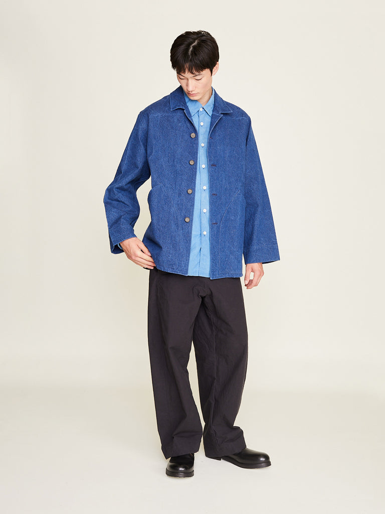 Oliver Church - Big Jacket in French Indigo Cotton/Linen Denim