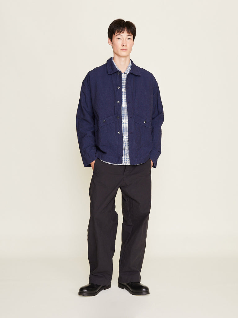 Oliver Church - Big Pocket Jacket in French Indigo Linen/Cotton