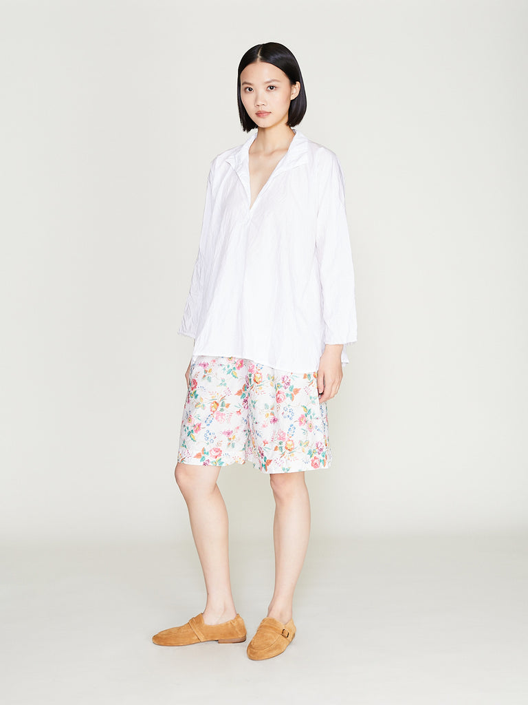 Daniela Gregis - Pantalone Trousers Bermuda Pigiama Tasche Lavato in White with Big Coloured Roses