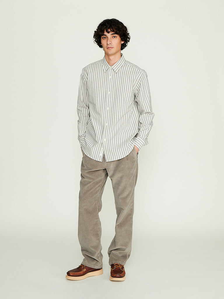 Parages - Daily Stripes Shirt in Grey/Olive Stripes