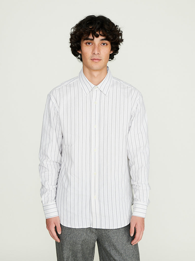 Parages - Daily Stripes Shirt in Off-White/Grey Stripes