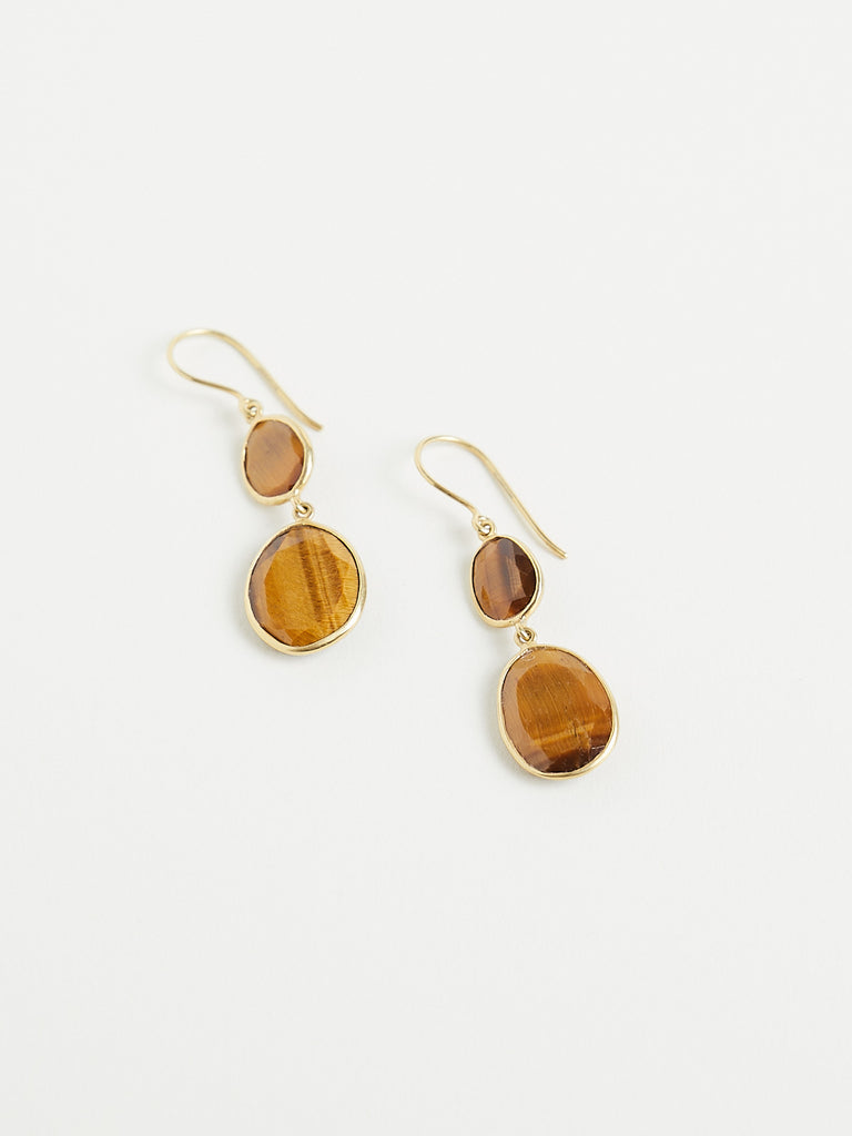 Pippa Small Galaxy Double Drop Earrings in 18k Yellow Gold with Tiger's Eye