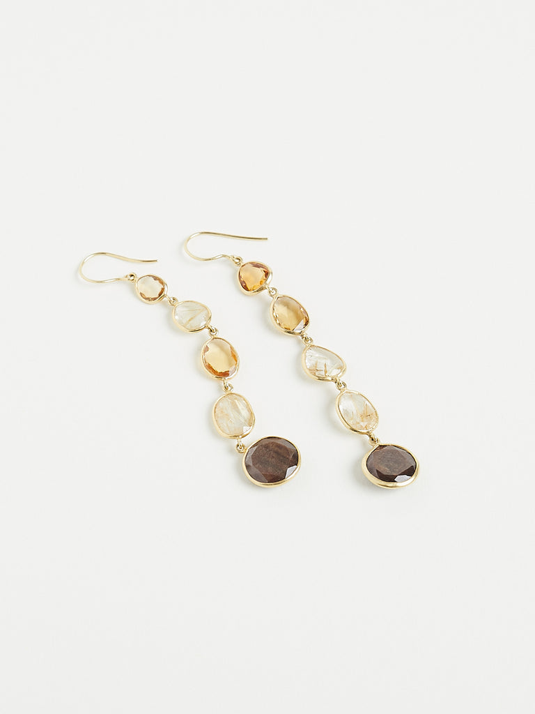 Pippa Small Autumn Harvest Long Drop Earrings in 18k Yellow Gold with Mixed Stones