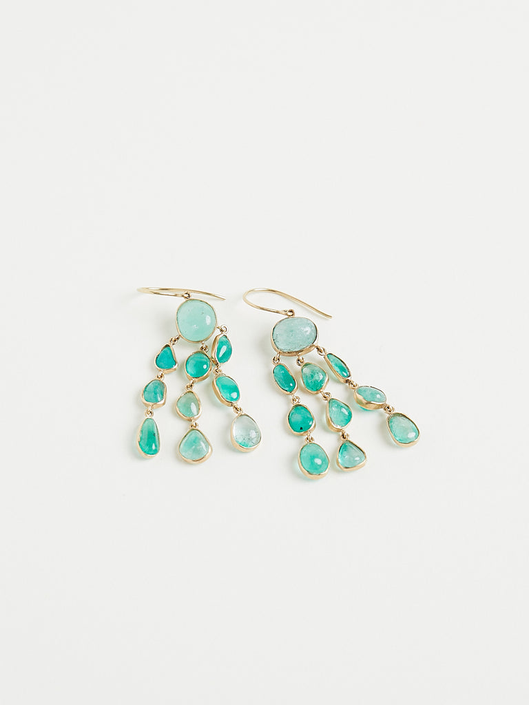 Pippa Small Together Forever Jellyfish Earrings with Tumbled Colombian Emeralds in 18k Yellow Gold