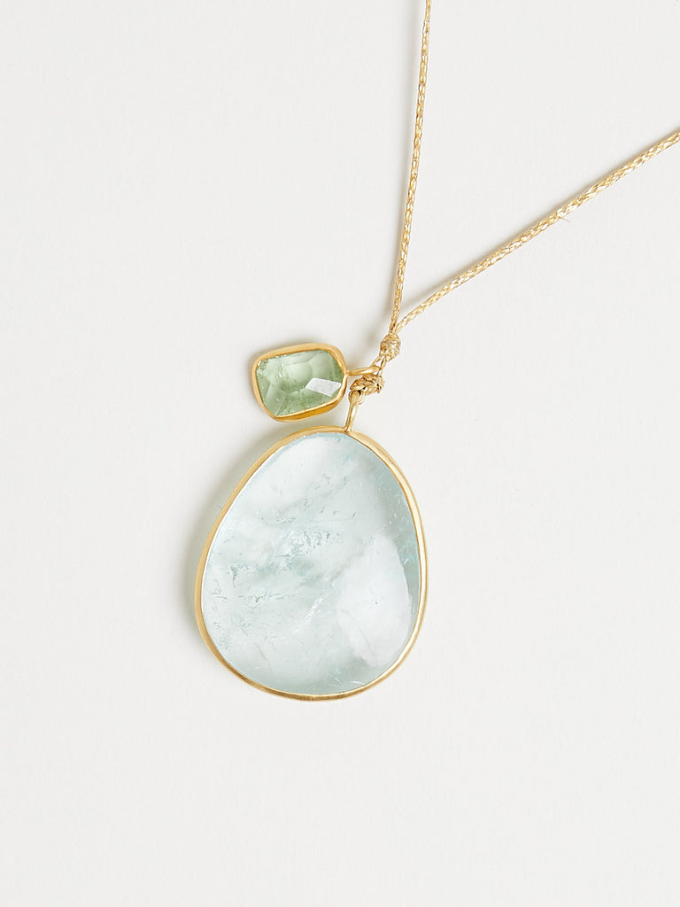 Pippa Small Double Cluster with 65.5ct Aquamarine & Green Tourmaline on Cord
