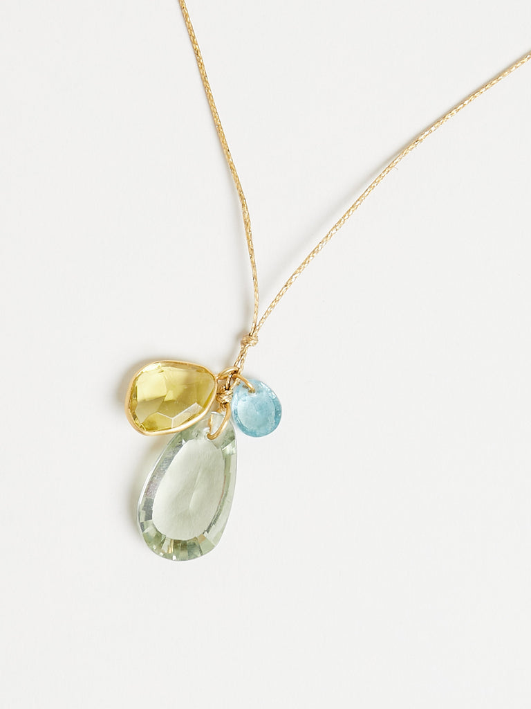 Pippa Small Triple Cluster with 45.3ct Aquamarine, Green Amethyst & Lemon Quartz on Cord
