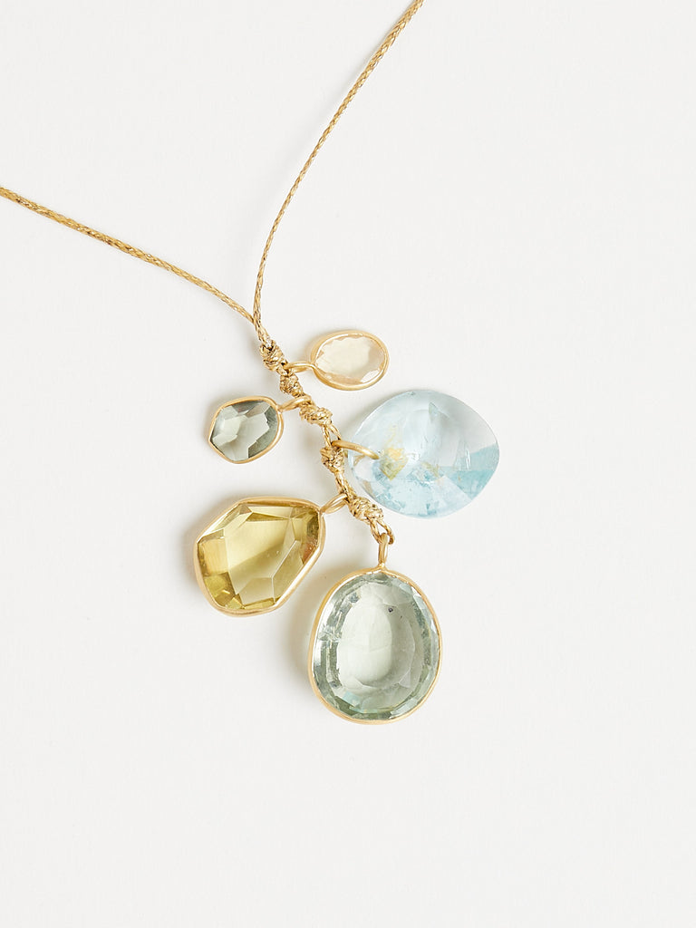 Pippa Small Five Stone Cluster with 59.15ct Aquamarine, Green Amethyst & Lemon Quartz on Cord