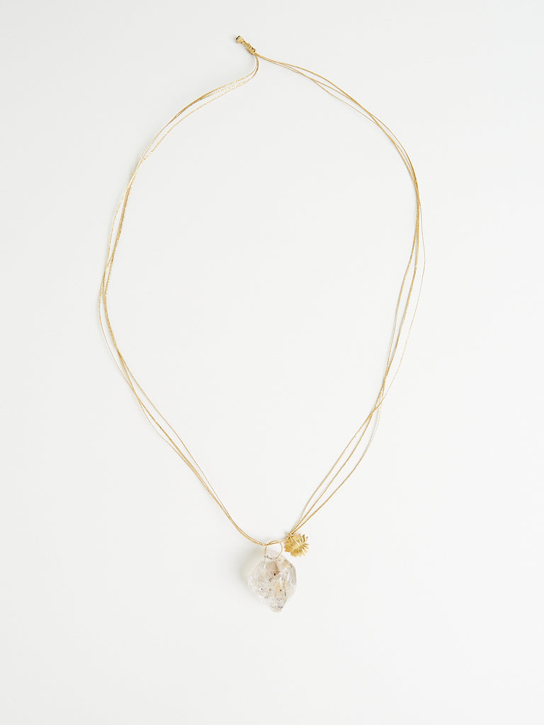 dosa x Pippa Small Herkimer Drill & Loop with 18k Yellow Gold Lotus on Cord