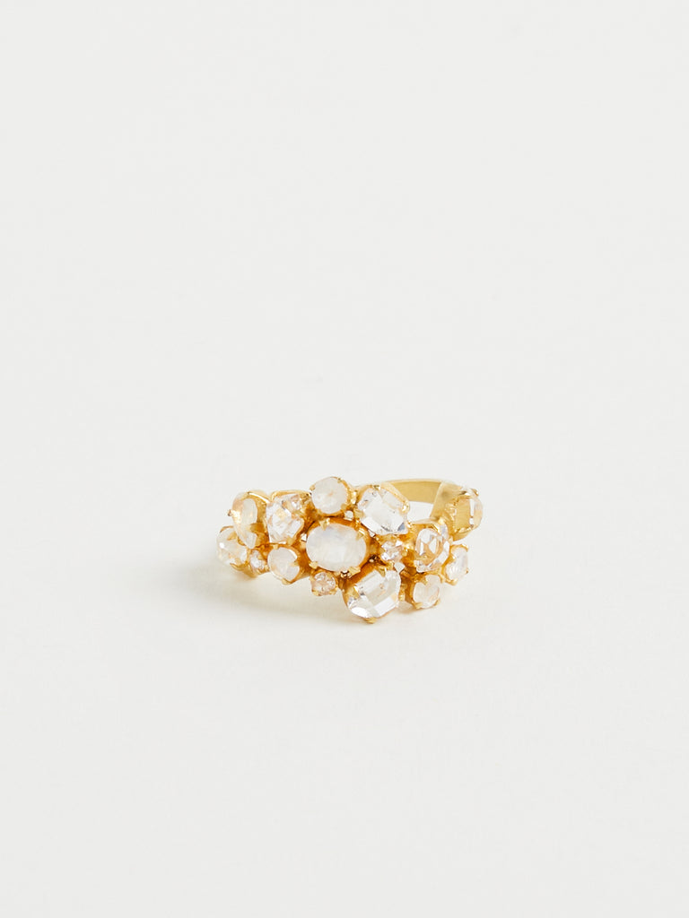 dosa x Pippa Small Theia Wave Ring with Diamond, Rainbow Moonstone & Herkimer in 18k Yellow Gold