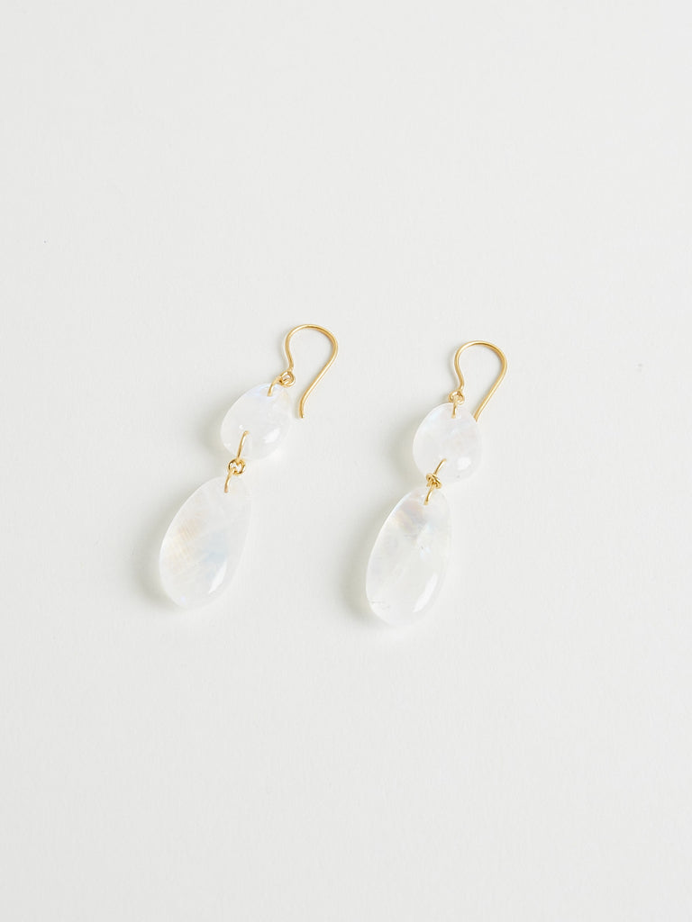 Pippa Small Koh-I-Noor Tumbled Double Drop Earrings with Rainbow Moonstone in 18k Yellow Gold