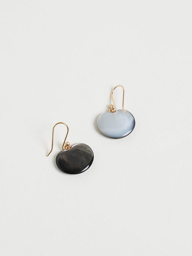 Ted Muehling Lily Pad Earrings in 14k Yellow Gold with Black Mother of Pearl