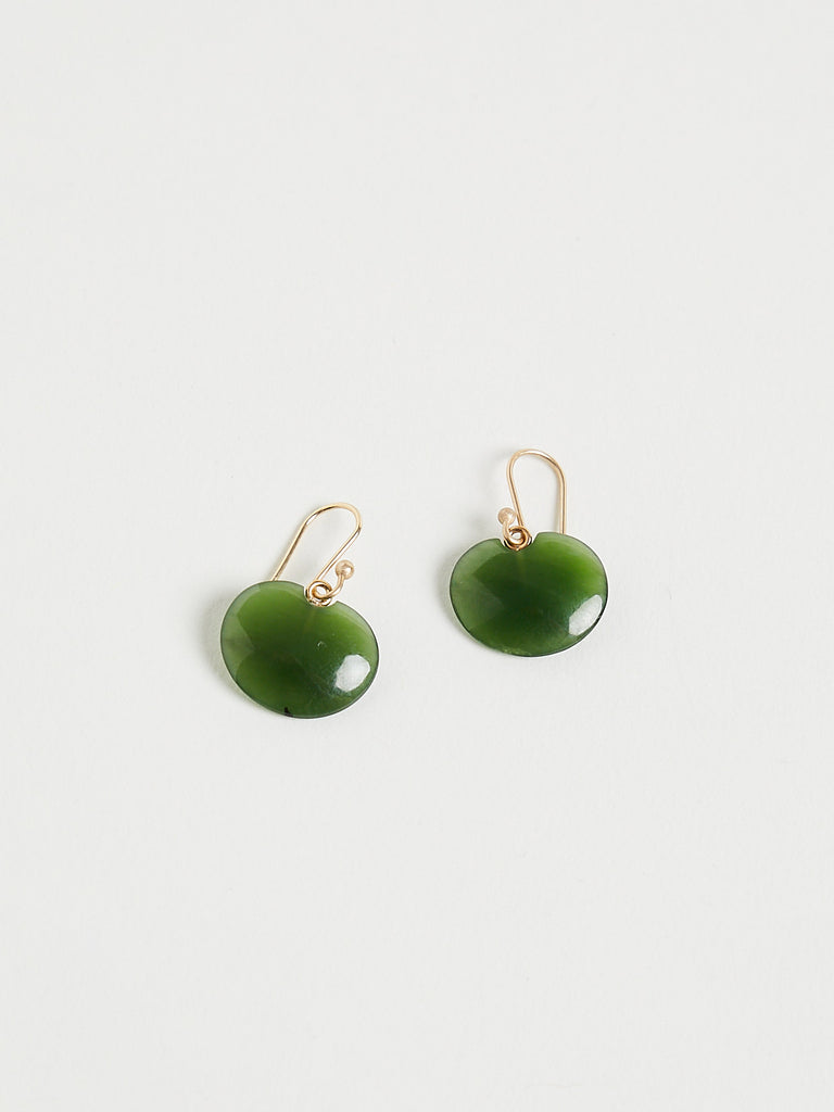 Ted Muehling Lily Pad Earrings in 14k Yellow Gold with Jade