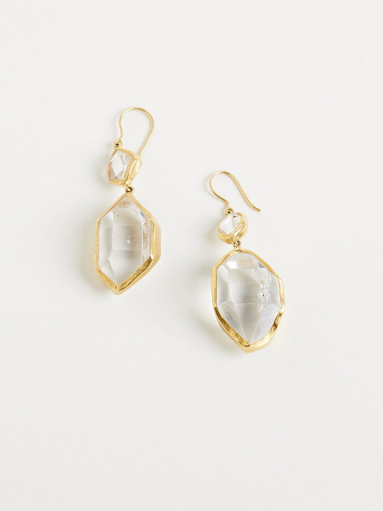 dosa x Pippa Small Large Double Drop Herkimer Diamond Earrings in 18k Yellow Gold