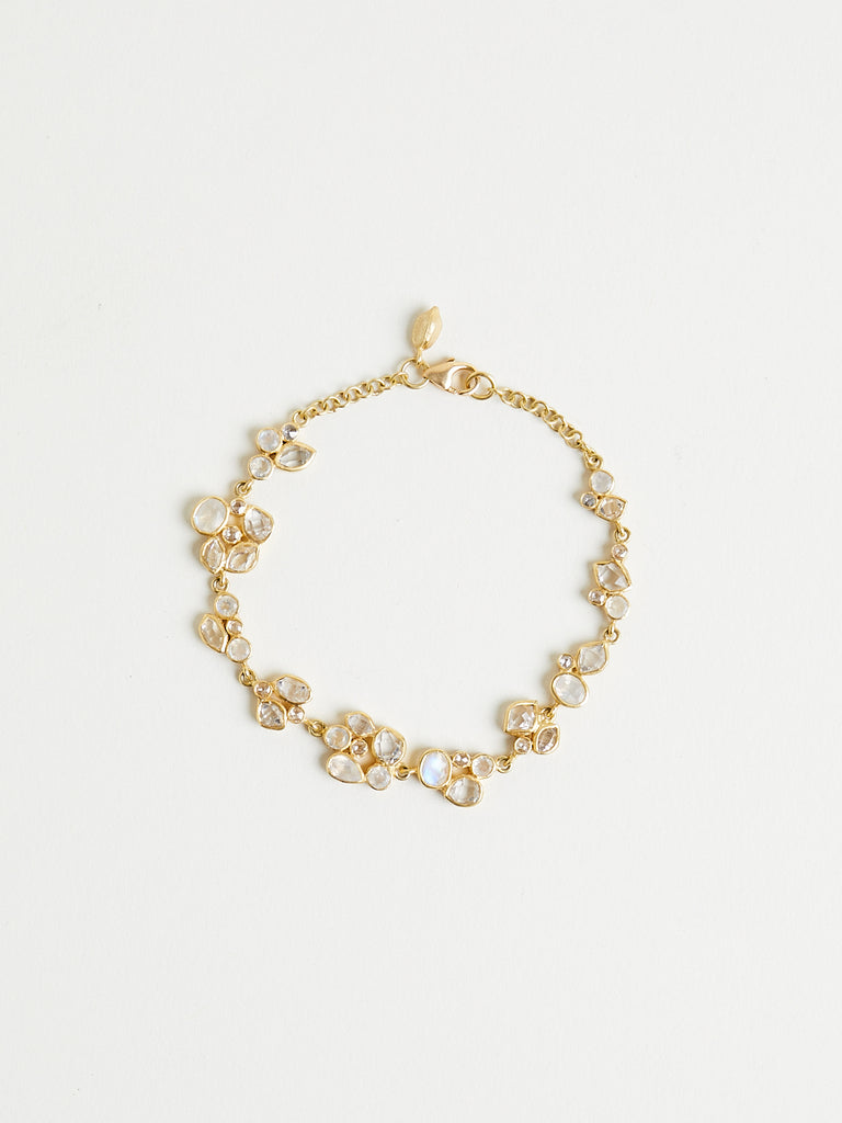 dosa x Pippa Small Theia Bracelet with Diamond, Rainbow Moonstone & Herkimer in 18k Yellow Gold