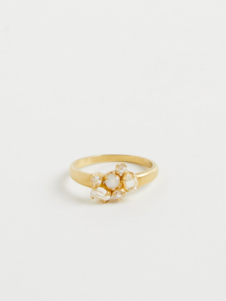 dosa x Pippa Small Theia Small Cluster Ring with Diamond, Rainbow Moonstone & Herkimer in 18k Yellow Gold