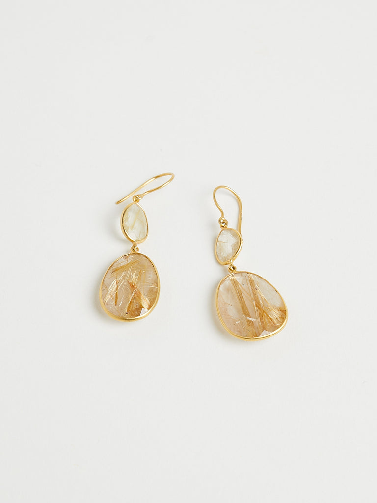 Pippa Small Double Drop Earring in 18kt Yellow Gold and Rutilated 