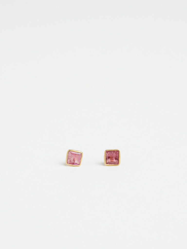 Pippa Small Square Studs with 1.73ct Pink Tourmaline