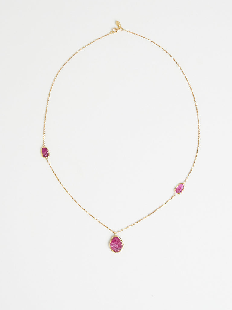 Pippa Small Three Stone Necklace with Rough Ruby