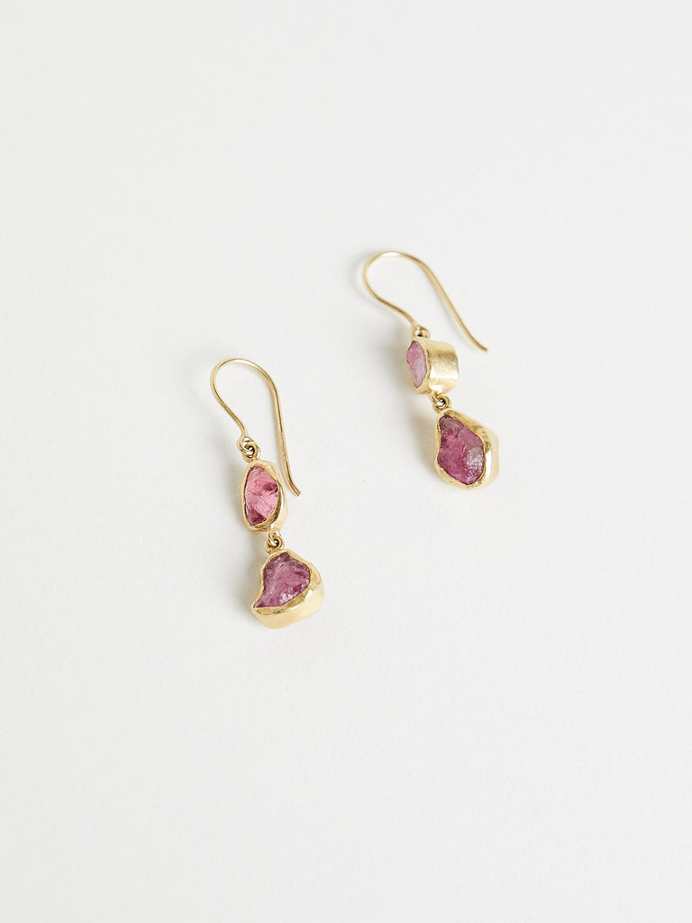 Pippa Small Metamorphic Double Drop Earrings with 8.35ct Pink Tourmaline in 18k Yellow Gold