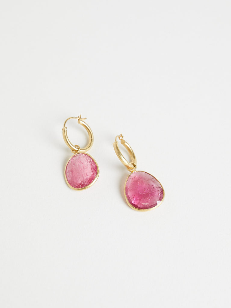 Pippa Small Single Drop Medium Hoop with Pink Tourmaline