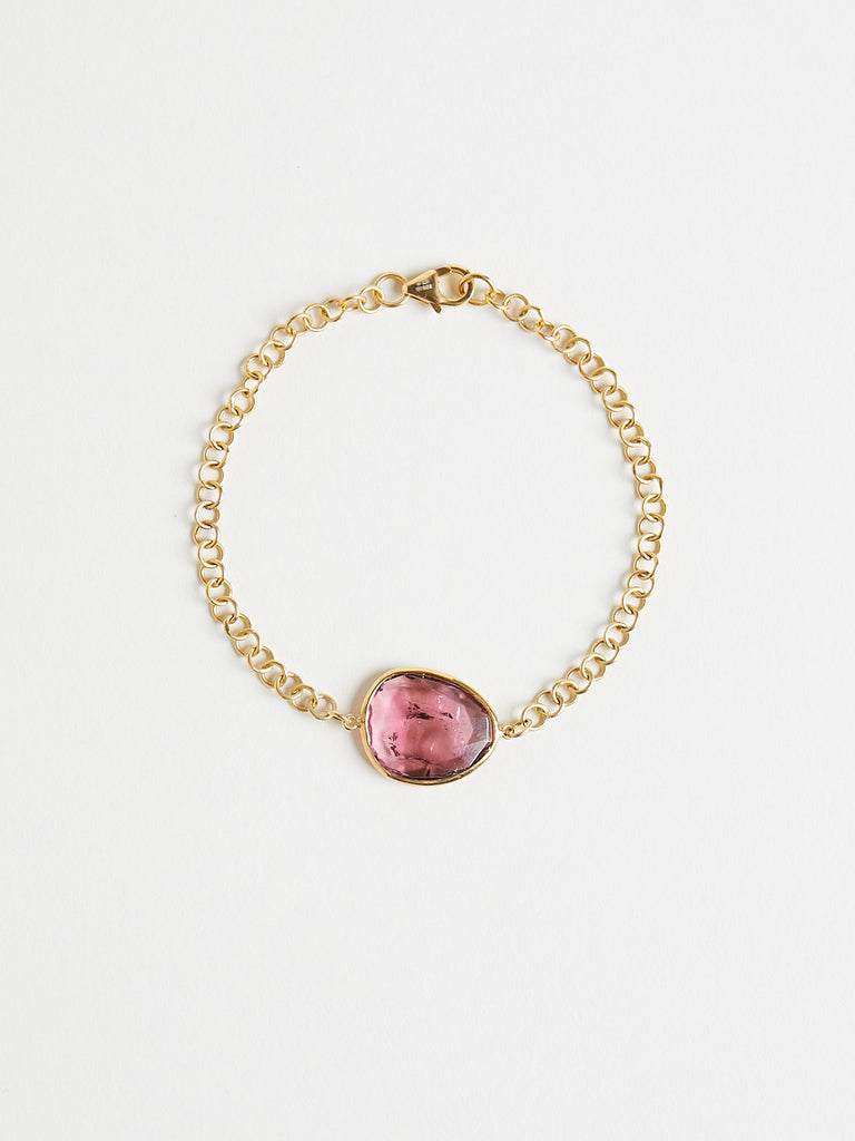 Pippa Small Chain Bracelet with Pink Tourmaline on 18k Yellow Gold