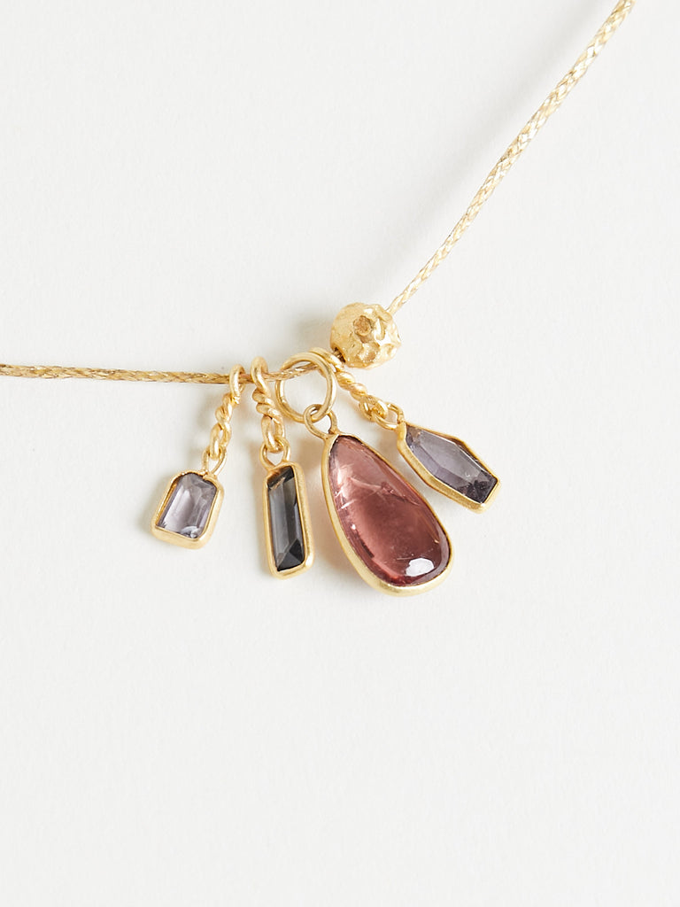 Pippa Small 18k Yellow Gold Cluster Necklace with Pink Tourmaline & Spinel on Cord