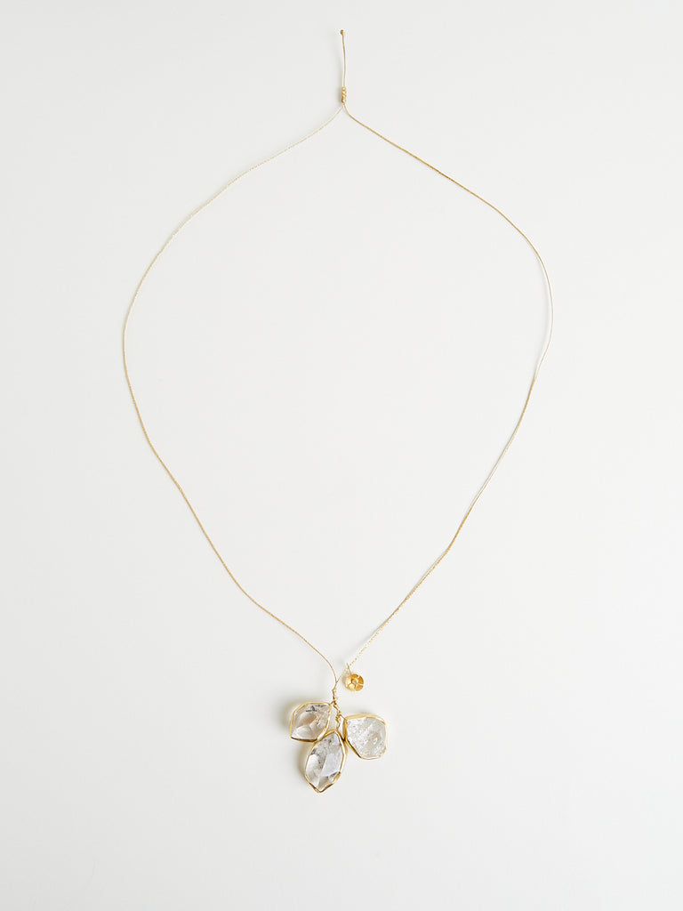 dosa x Pippa Small Herkimer Triple Colette with 18k Yellow Gold Flower Beria Necklace on Cord