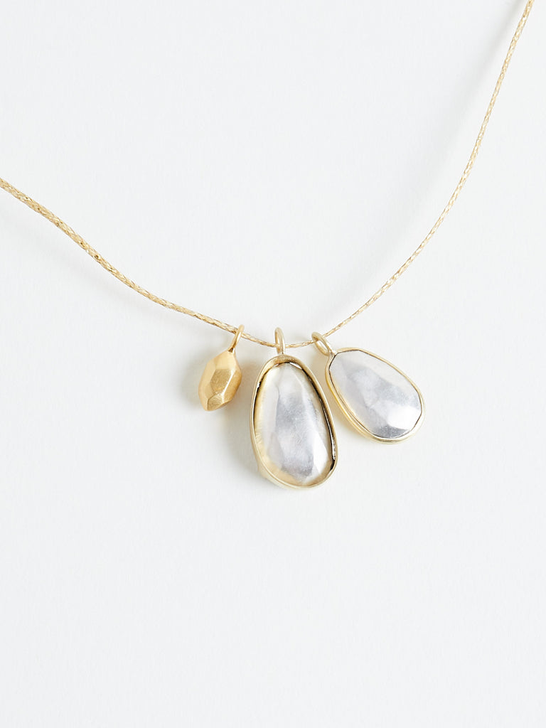 Pippa Small Chandra Gold and Double Silver Pendants Necklace on Cord in 18k Yellow Gold & Silver