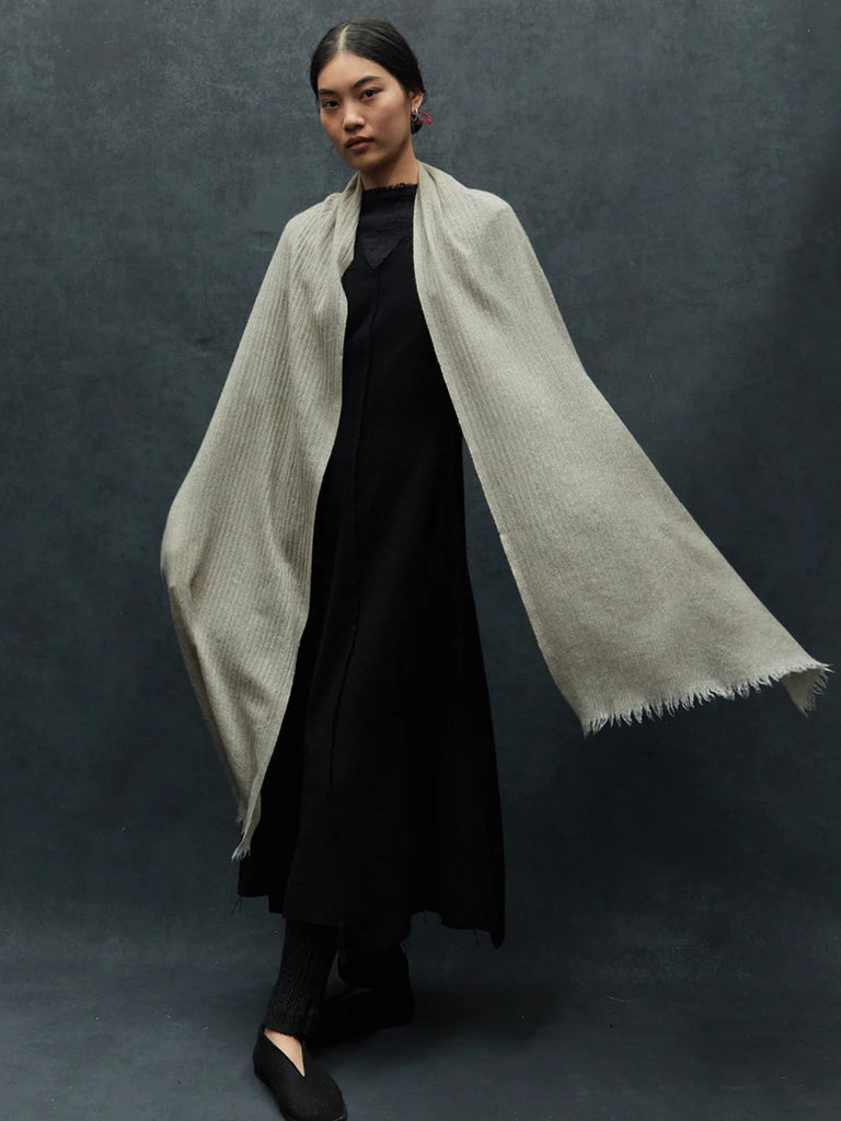 Norlha - Prince Herringbone Scarf in Natural Yak White, Grey & Brown