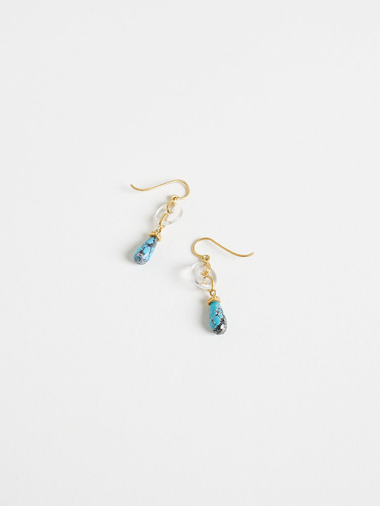 Prounis - Rock Crystal Discus and Turquoise Baby Drop Earrings