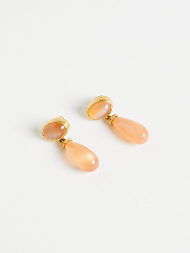 Prounis Peach Moonstone Granulated Amphora Earrings in 22k Yellow Gold