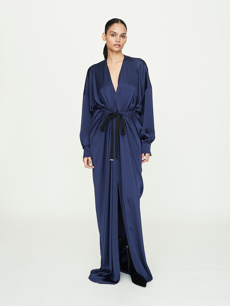 Rabih Kayrouz Charmeuse Woven Long Dress in Navy